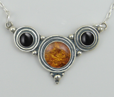 Sterling Silver Gemstone Necklace With Amber